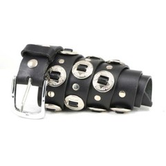 Milwaukee Leather 7120 Mens Chrome Conchos Leather Belt w/Interchangeable Buckle
