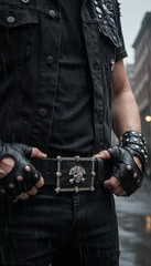 Men Women Buckle Silver Skulls Skeleton Halloween Black Pirate Deat Big Gothic