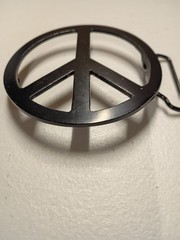 Peace Sign Emblem Belt Buckle 3.5&Prime; Diameter Black Powder Coat Paint on Metal
