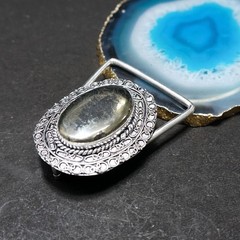 Handcrafted 925 Sterling Silver Natural Pyrite Oval Cabochon Belt Buckle