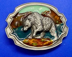 Southwestern Style Fishing Grizzly Bear Colorful Painted Belt Buckle