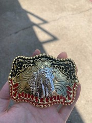 Western Buckle Gold Silver Red Black Red Horse Cowboy Buckle 2 » Hebilla Vaquero