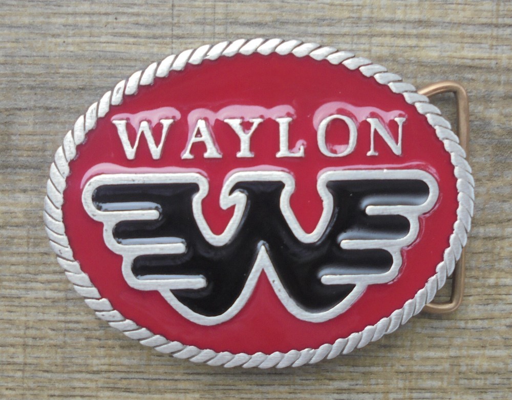 Waylon Jennings Flying W Red Enamel Background w/Black enamel eagle