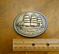 SAILING SHIP, SAN FRANCISCO MARITIME NHP BUCKLE 3&Prime; BRONZE BUCKLE (NEW)