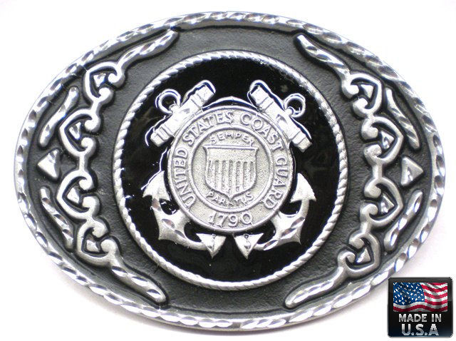 United States COAST GUARD Military Belt Buckle Pewter HAND PAINTED, MADE IN USA