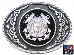 United States COAST GUARD Military Belt Buckle Pewter HAND PAINTED, MADE IN USA