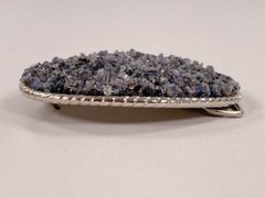 Handmade Oval Silver-Tone Belt Buckle with Iolite Gemstone Bead Inlay – Western