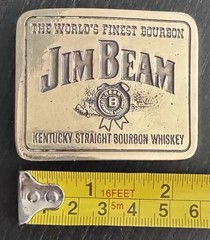 VINTAGE JIM BEAM BOURBON BELT BUCKLE BRASS Wyoming Studio Artworks Made In Usa