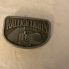 VTG Belt Buckle Vintage Raleigh Lights Trucker Pewter 1980 Tobacco Cigarettes