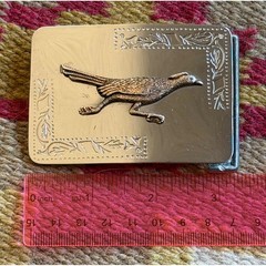 Vintage Silver Tone Roadrunner Belt Buckle Western Southwestern Etched Floral