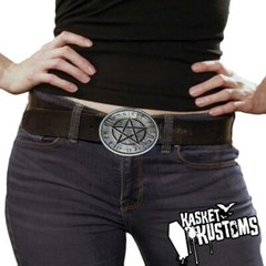 Cryptic Stone Pentagram Belt Buckle – Handmade Occult Oval Buckle – 161