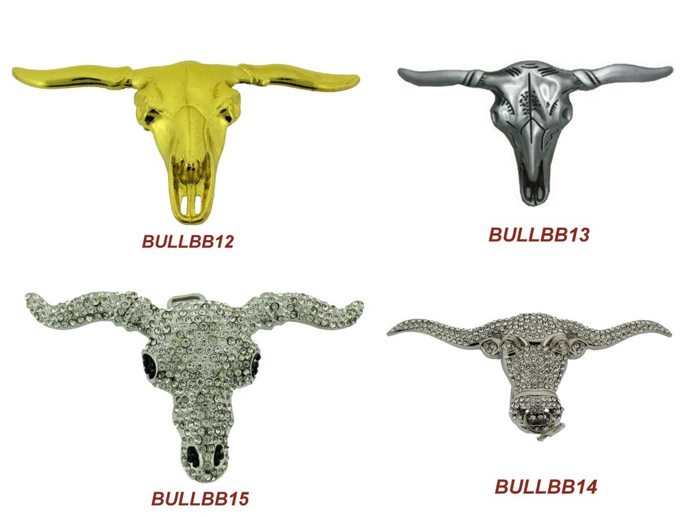 Bull Skull Longhorn Belt Buckle Western Cowboy Mens Costume Rodeo Rider Ox New