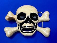Skull And Crossbones – Silver & Black Enameled Cutout Belt Buckle By Fl&R