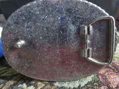 Unisex Belt Buckle  Made of Blue Red and White.Rhinestones Will fit most belts.