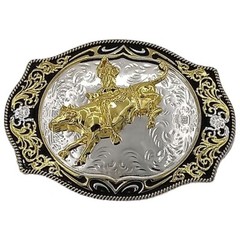 Rodeo Bull Riding Western Belt Buckle Silver Gold finish 039