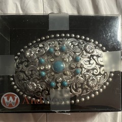 Stages West Oval Silver-Tone Western Floral Turquoise Buckle AW9811004M