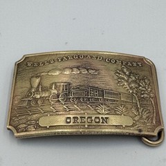 Vintage Wells Fargo and Company Oregon Steam Locomotive Train Belt Buckle Brass