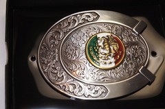 Ariat Western Belt Buckle Logo Mexican Flag Horseshoe Silver tone A37021