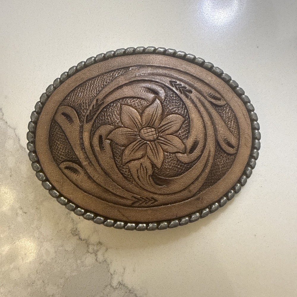 Vintage MEN’s BELT BUCKLE HANDMADE LEATHER WESTERN STYLE BROWN COLOR