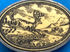 Vintage Deer Buck Hunting Belt Buckle Alaska Canada