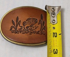 Vintage 70s Fishing Belt Buckle Brass Fish Scene Made USA Western Resin Inlay