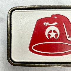 Vintage Shriners Fez Belt Buckle Red White Insert Masonic Fraternal