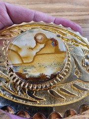 Vintage Oval Gold-Tone Western Belt Buckle w/Center Stone Cowboy Southwest