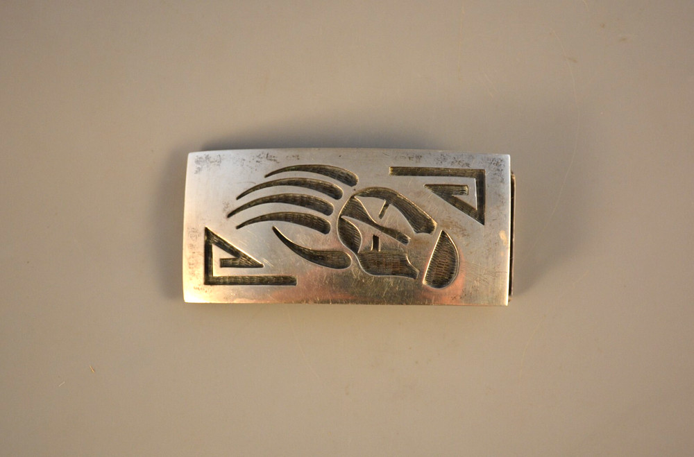 Vintage Hopi Silver Belt Buckle – Badger Paw – Daniel Phillips – Hopi Crafts