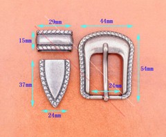 Inner 24MM Anqitue Silver Rope Side Western Cowboy Leather Belt Buckle 3pcs Set