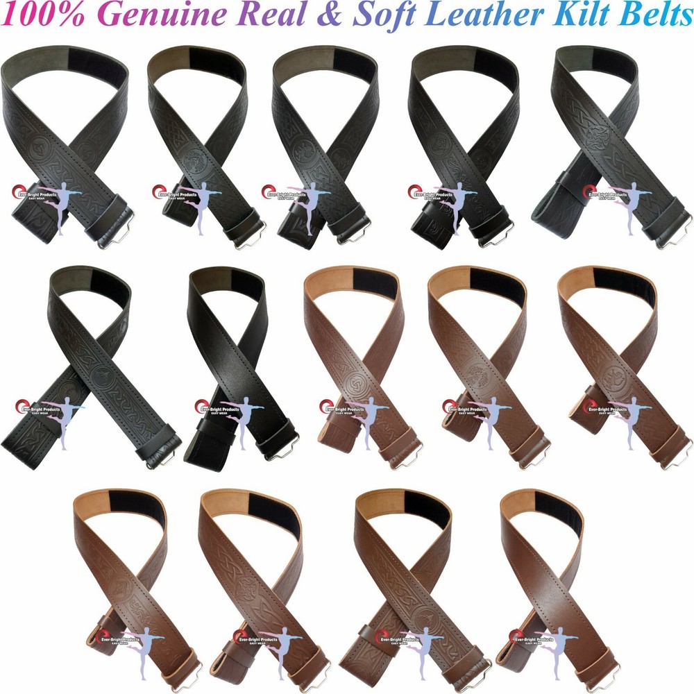 Real Leather KILT BELT SCOTTISH KILT BELTS in Black & Brown different designs