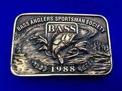 Vintage B.A.S.S. Bass Anglers Sportsman Society Original 1988 Brass Belt Buckle