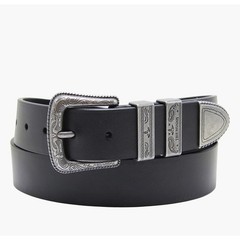 True Religion Palomo Western Belt Black Croc Embossed Silver Buckle Size 36 NWT