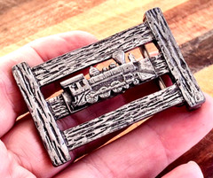 Signed J Ritter Train Steam Engine for 1&Prime; Belt Buckle Metal Transportation