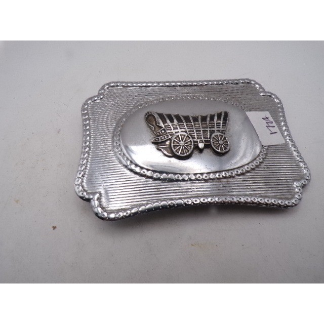 Vintage Silver Tone Covered Wagon Belt Buckle Western Cowboy Stagecoach 3.25in