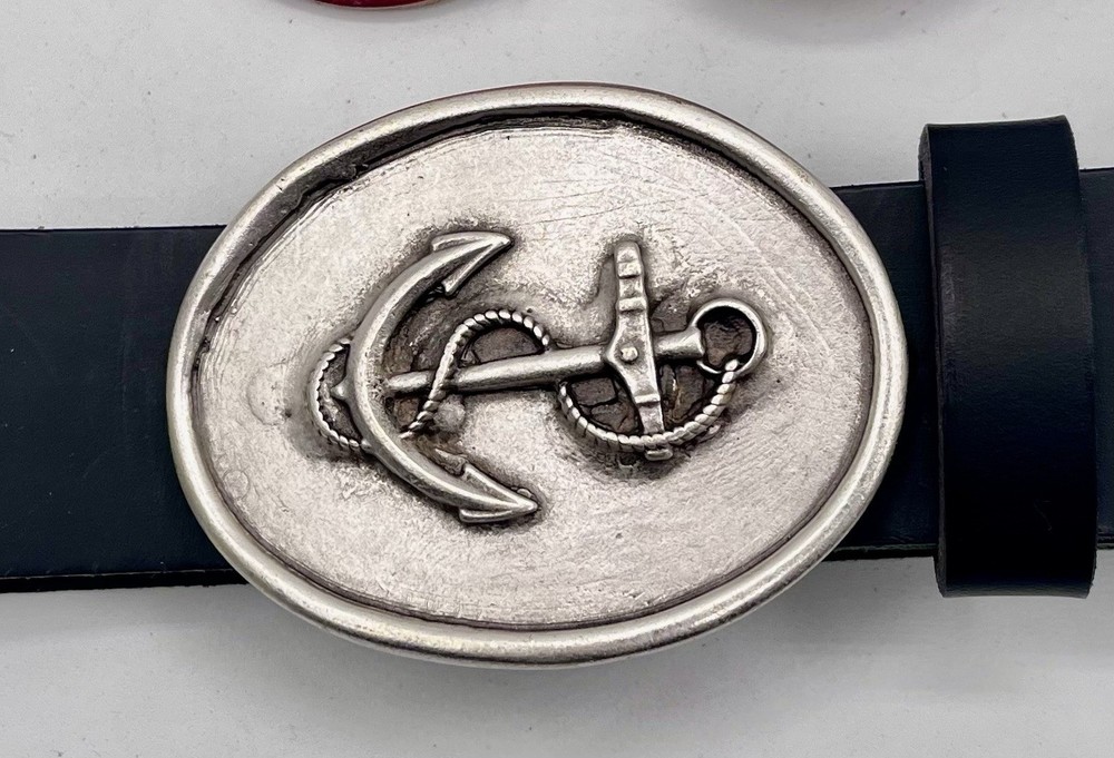 Authentic  » Anchor On Oval  » Solid Pewter Belt Buckle By Demeter.