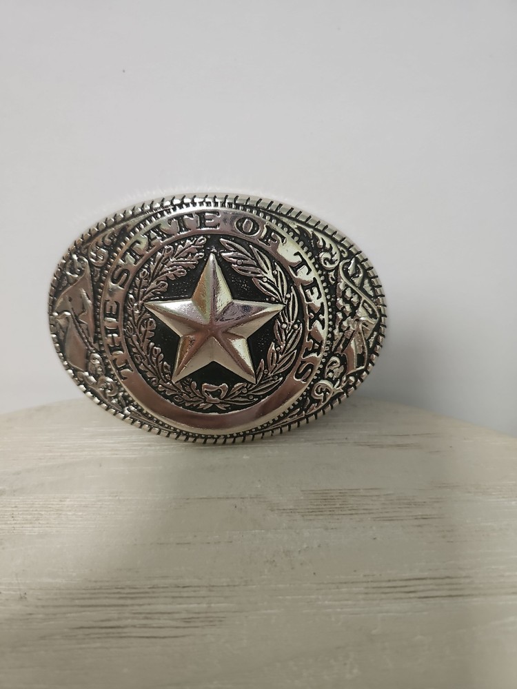 Cowboy Lone Star State Of Texas Metal Small Silver Western Belt Buckle Vintage