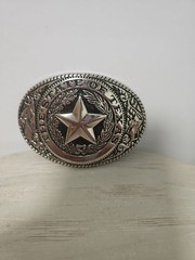 Cowboy Lone Star State Of Texas Metal Small Silver Western Belt Buckle Vintage