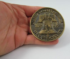 Vintage Solid Brass American Half Dolar Liberty Bell Patriotic Belt Buckle #873