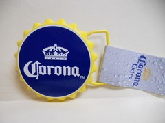 NWT CORONA Beer CAP BOTTLE blue and yellow CIRCLE ROUND Belt Buckle