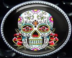 Day of the Dead Sugar Skull Silver Oval Halloween Handmade Belt Buckle – 55