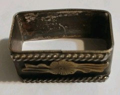 Vtg Alpaca Mexico Western Belt Buckle Keeper Set Floral Mixed Metal 1&Prime; Bar