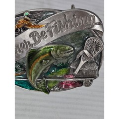 1985 Siskiyou Pewter & Enamel Belt Buckle « I&rsquo;d Rather Be Fishing » Trout M-30