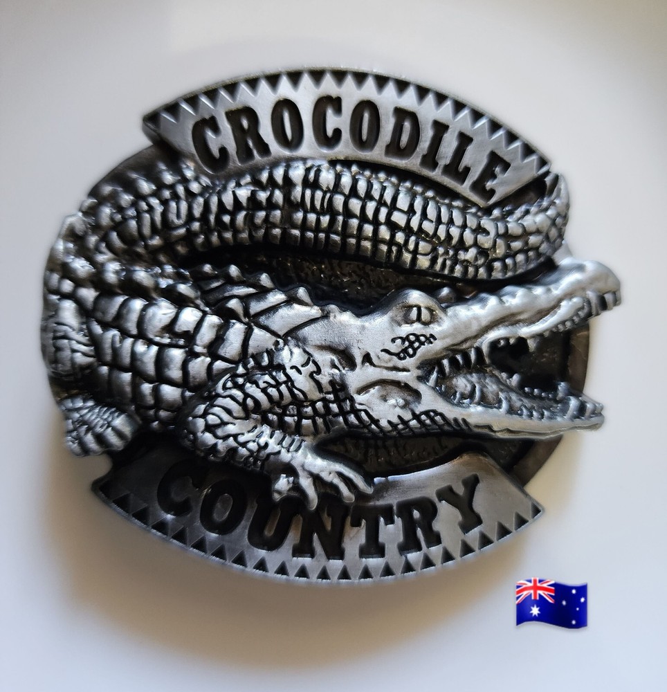 1pce Crocodile Country Silver Colour Metal Belt Buckle 8.2×7.3cm Suits 4cm Belt