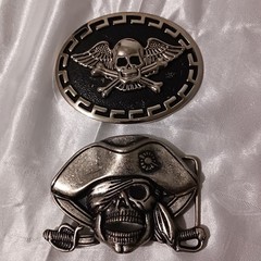2 Skull Belt Buckles Pirate Biker Unmarked Metal