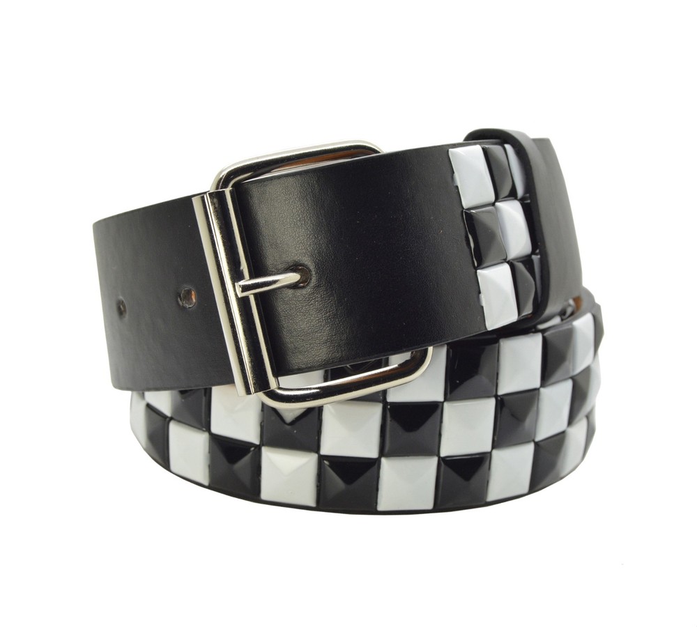 Punk Rock Rivet Metal Faux Leather White/Black Studded Belt