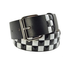 Punk Rock Rivet Metal Faux Leather White/Black Studded Belt