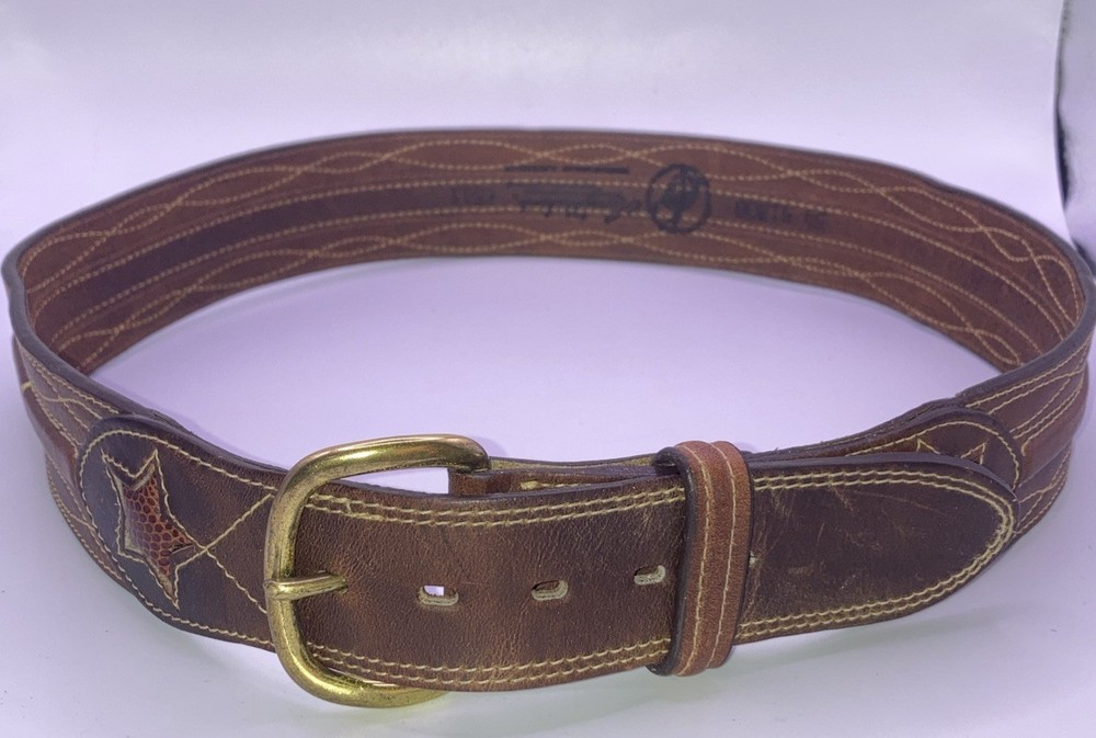 Vintage Larry Mahan Tooled Embroidered Leather Belt 6511 size 34