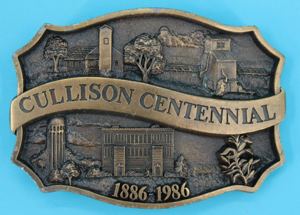 VTG 80s Cullison Kansas Centennial 1986 Western Commemorative Belt Buckle