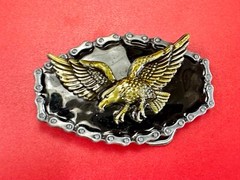 Bikers Patriotic American Eagle Flying Hunting Vtg. belt buckle w/ chain boarder
