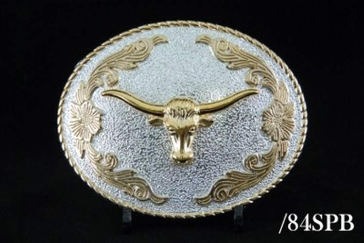 Western Cowboy Bull Head Belt Buckle 2 Tones Gold & Silver Color #84SPB